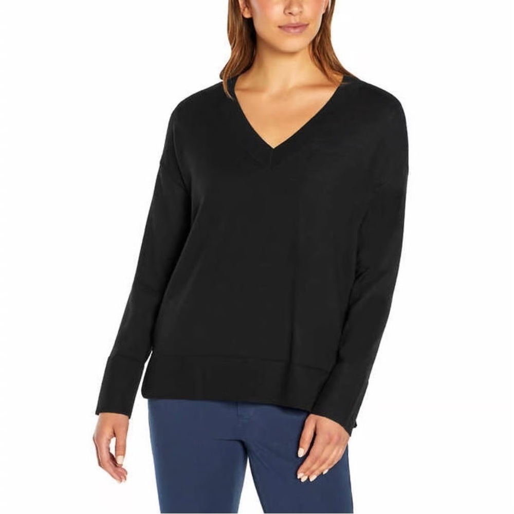 Banana Republic Black V-Neck Sweater Relaxed Fit 100% Merino Wool Y2K Comfy NWOT